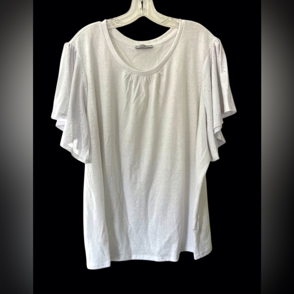 Avon White Eyelet Flutter Sleeve Tee